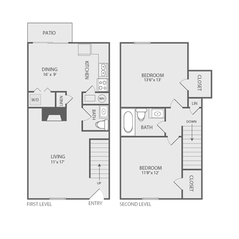 2 bed 1.5 bath floorplan at Willow Apartments, Nashville, TN, 37217